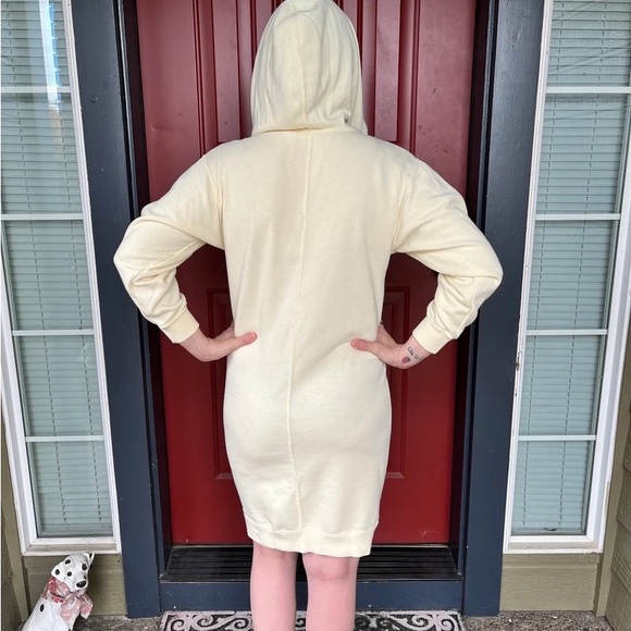 80s ESPIRT SPORT Hooded Sweater Mini Dress, Pale Butter Yellow Sweatshirt Dress - Picture 4 of 9